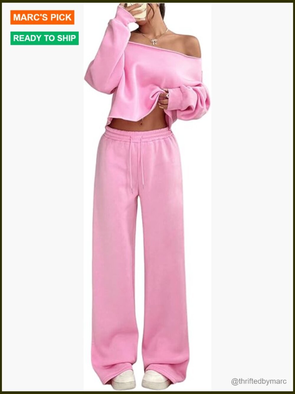 Medium Polyester Sweatsuit Off Shoulder Crop Top Wide Leg Pants Lounge Set